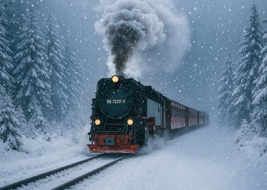 Steam Train in Winter Wonderland
