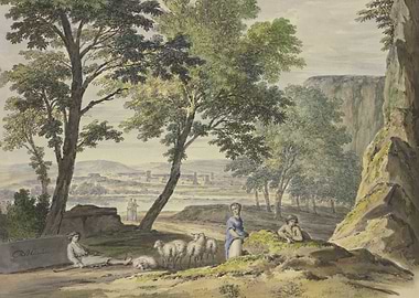 Pastoral Landscape with Figures and Sheep