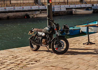 Black Motorcycle by the Water
