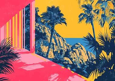 Mansion Tropical View Minimalist Landscape Art