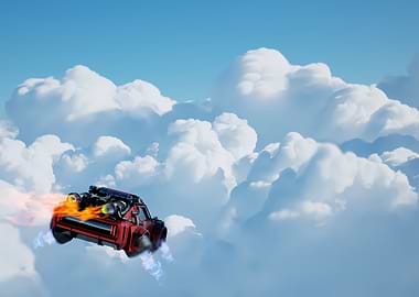 Flying Red Car in the Sky