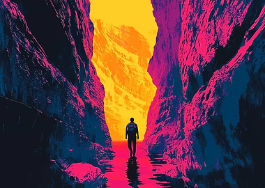 Desert Canyon Hiker Minimalist Nature Art Illustration