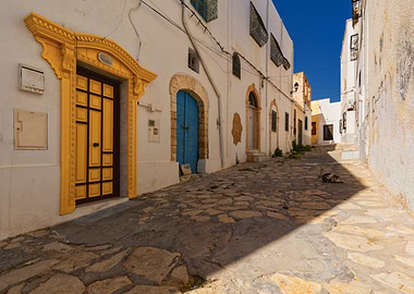 Tunisian street with colorful doors