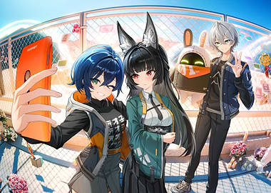 Anime Characters Taking Selfie with Robot