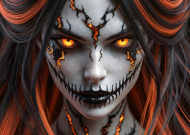 Halloween Demon Woman with Glowing Eyes