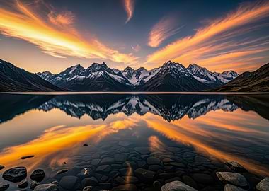 Mountain Lake Reflection at Sunset