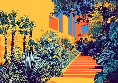 Tropical House Garden Abstract Minimalist Art Illustration