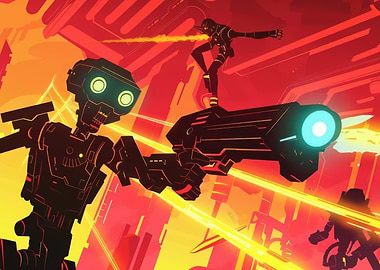 Futuristic Robot Action Scene