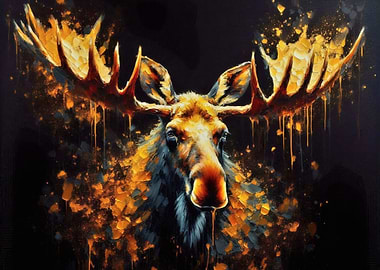Abstract Moose Portrait with Golden Accents