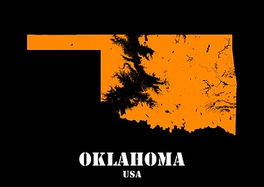 Oklahoma USA State Minimalist Black Orange Topographic Contour Relief Map featuring terrain in orange color
