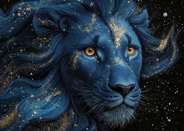 Blue Lion with Golden Sparkles