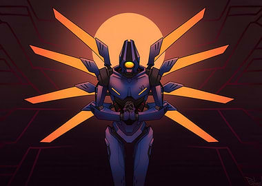 Praying Robot with Orange Wings