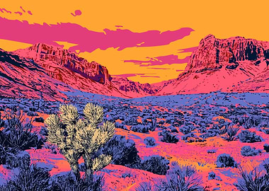 Colorful Desert Landscape Retro Minimalist Illustration Art