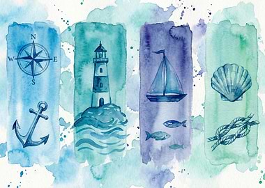 Watercolor Nautical Elements