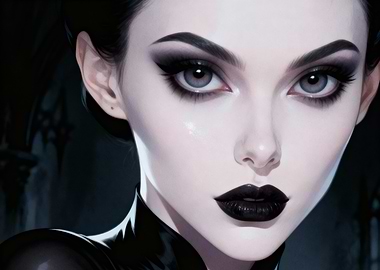Elegant Gothic Woman Portrait with Dark Makeup