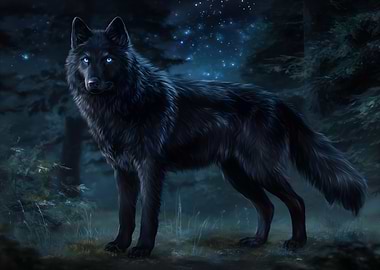 Black Wolf with Blue Eyes