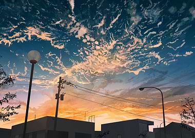 Sunset Cityscape with Cloudy Sky