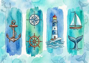 Nautical Watercolor Elements