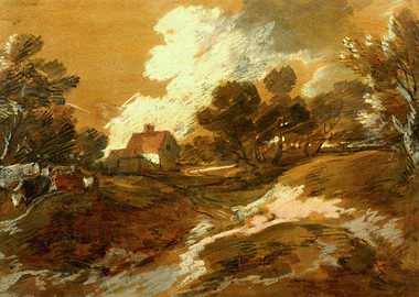 Wooded Landscape with a Cottage and Cows (mid-1770s) by Thomas Gainsborough