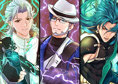 Three Anime-Style Male Characters with Powers