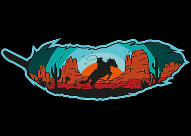 Cowboy Silhouette in Desert Landscape Feather