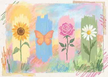Floral and Butterfly Pastel Art