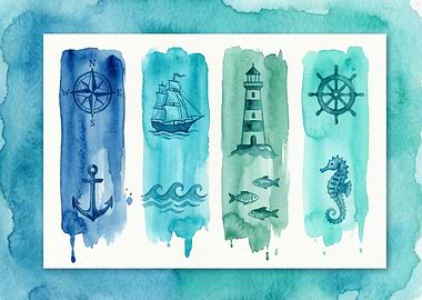 Watercolor Nautical Elements