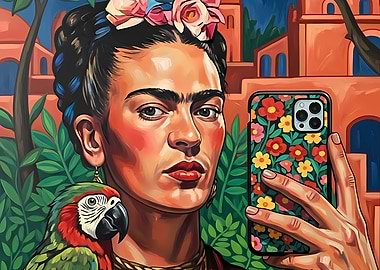 Frida Kahlo Selfie with Parrot