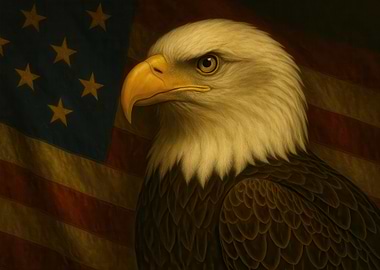 Bald Eagle and American Flag Portrait