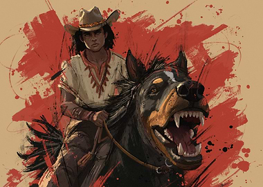 Cowboy and Mythical Horse Creature