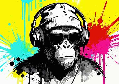 Cool Gorilla with Headphones and Beanie