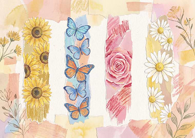 Floral and Butterfly Collage Art