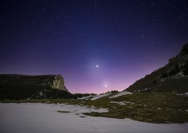 Night Sky Over Snowy Mountains