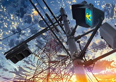 Japanese Traffic Light and Power Lines