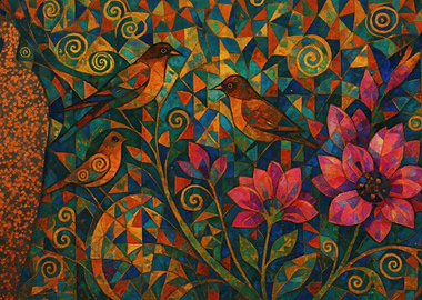Birds and Flowers Mosaic Painting