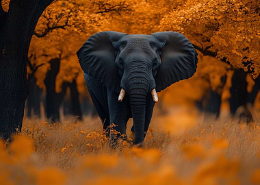 Elephant in Autumn Landscape