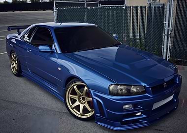 Blue Nissan Skyline R34