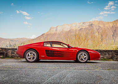Red Ferrari 512M with Mountain Backdrop