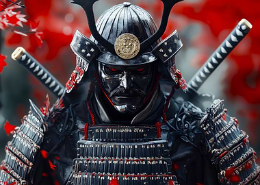 Samurai Warrior in Black Armor