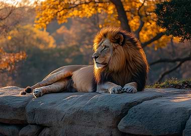 Majestic Lion Resting on Rock