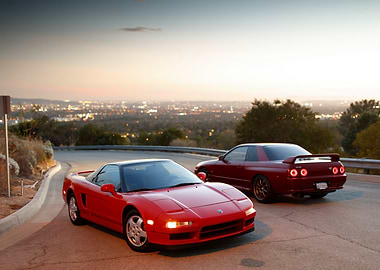 Red Honda NSX and Nissan Skyline