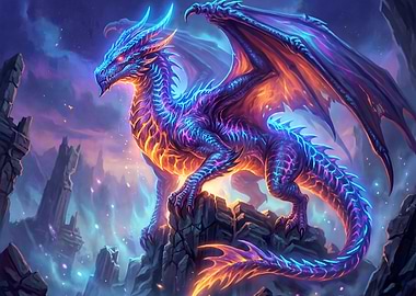 Neon Dragon on Rocky Outcrop