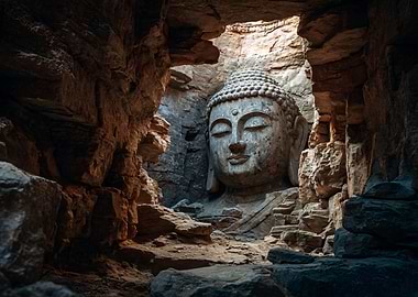 Stone Buddha Statue in Cave