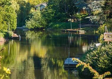 Serene River with Dock and Reflections