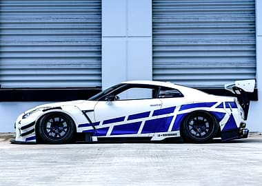 White and Blue Nissan GT-R