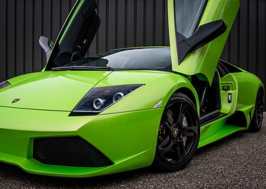 Lime Green Lamborghini with Open Doors