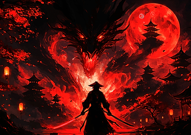 Samurai Dragon Red Moon
