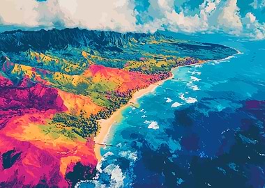 Colorful Kauai Hawaii Mature Minimalist Abstract Art Illustration