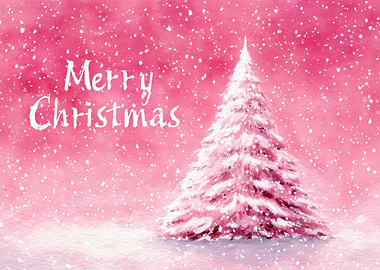 Pink Christmas Tree Watercolor Painting
