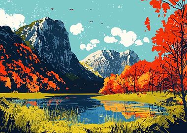 Autumn Yosemite Nature Art Minimalist Illustration
